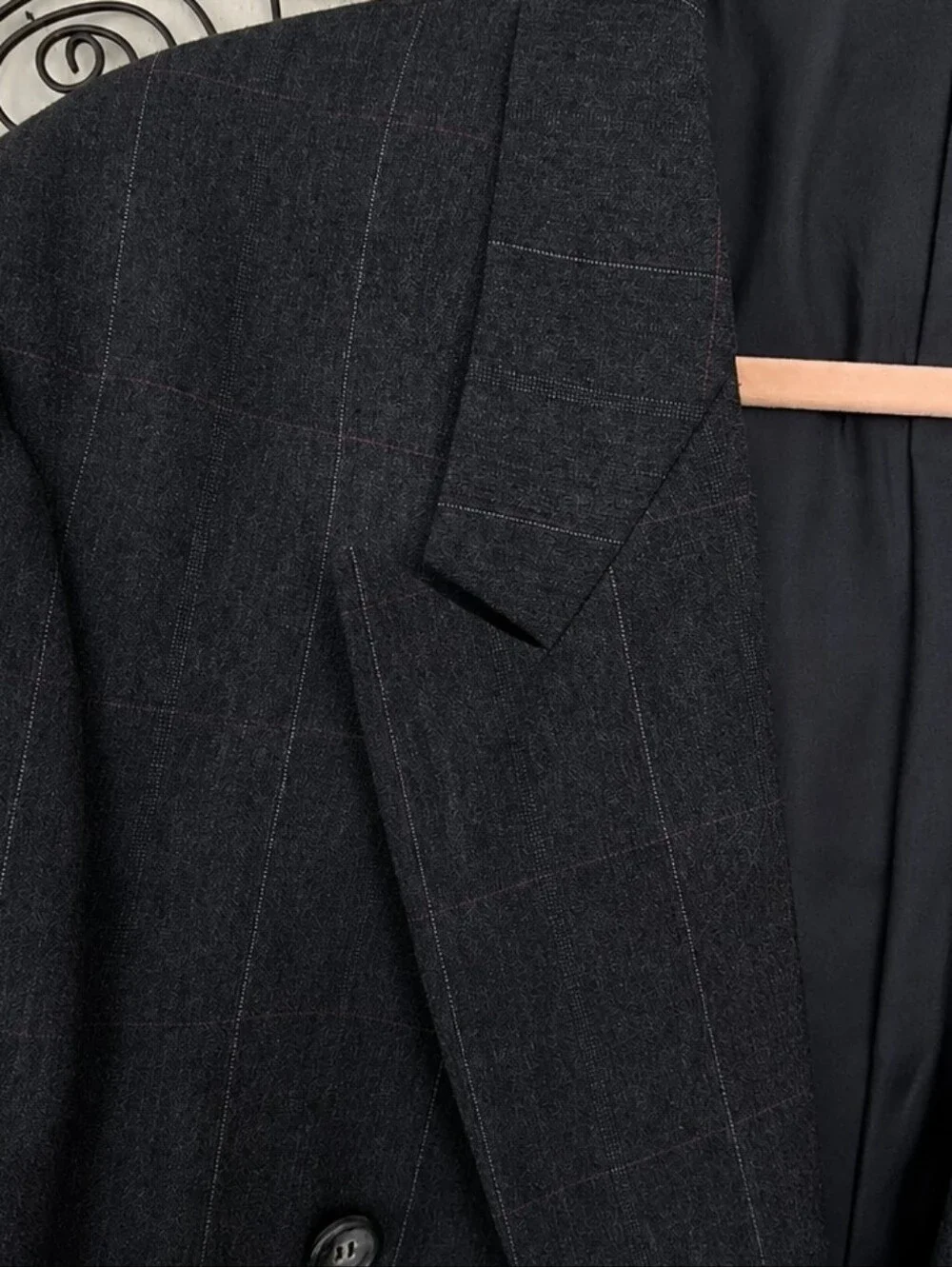 Ashford & Reede Men's Charcoal Gray Windowpane Suit 44S 34x27 Poly Wool Blend